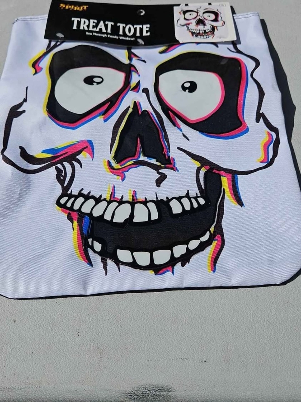 Spirit White Skull Treat Tote with Neon Accents
